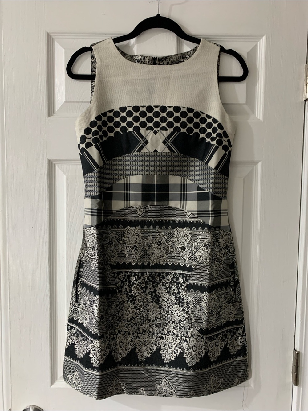 Desigual Black and White Mixed-Pattern Mini Dress
